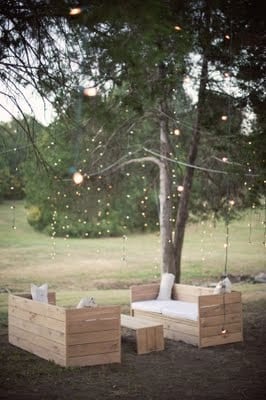 Outdoor living created by reusing wooden shipping crates.