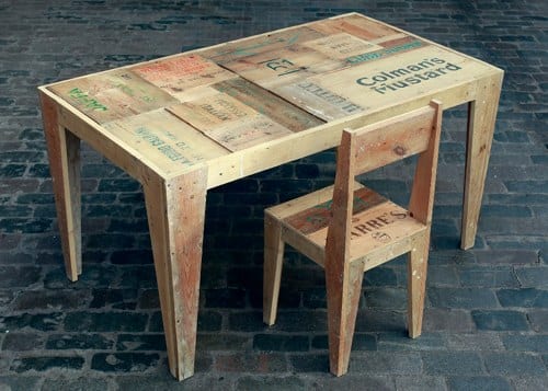Wooden shipping crate furniture Rupert Blan­chard of Styling and Sal­vage.