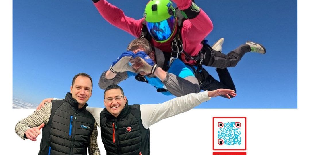 Serhii and Craig preparing for a charity skydive to raise funds for the Children’s Bereavement Centre as they both turn 40 in May.